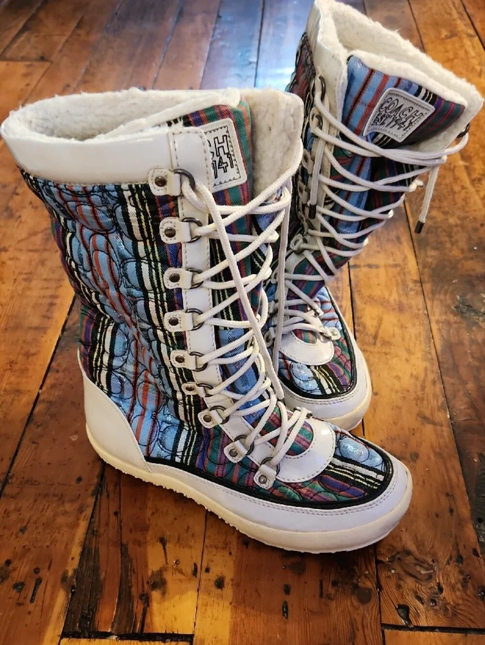 COACH Poppy Peggy Women's Quilted Multicolor Winter/Snow Boots